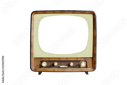 Vintage CRT TV set with blank screen isolated