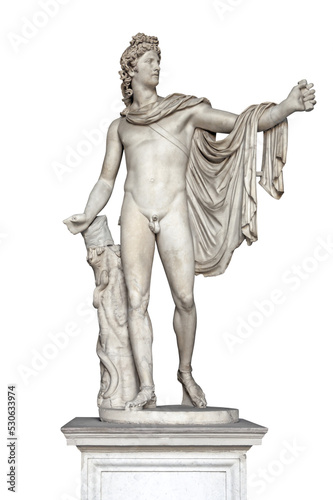 Front view of antique Apollo Belvedere statue isolated