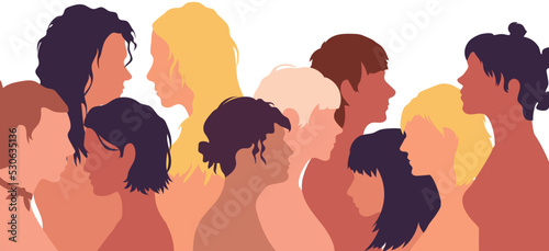 Women's social network community with communication and friendship between women or girls of diverse cultures. Multi-ethnic women talk and share ideas and information.