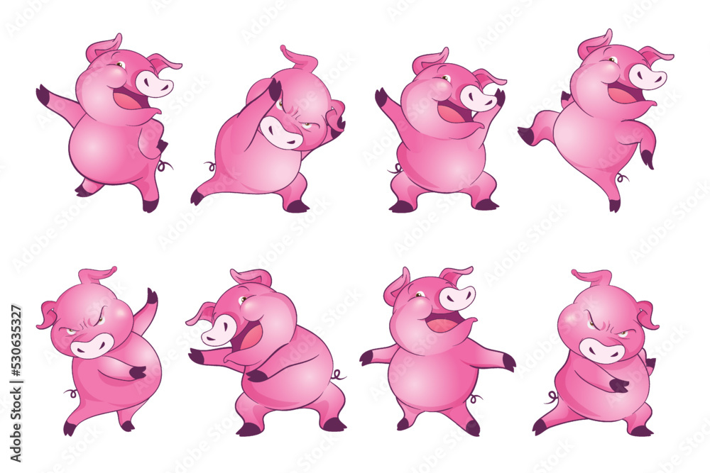 Cute pigs cartoon character cheerful funny dancing many actions Cute pigs cartoon character cheerful funny dancing many actions
