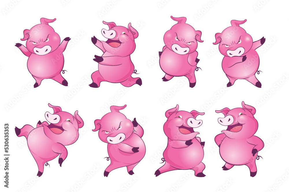 Cute pigs cartoon character cheerful funny dancing many actions Cute pigs cartoon character cheerful funny dancing many actions