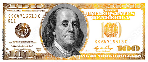 transparent golden textured 100 US dollar banknote