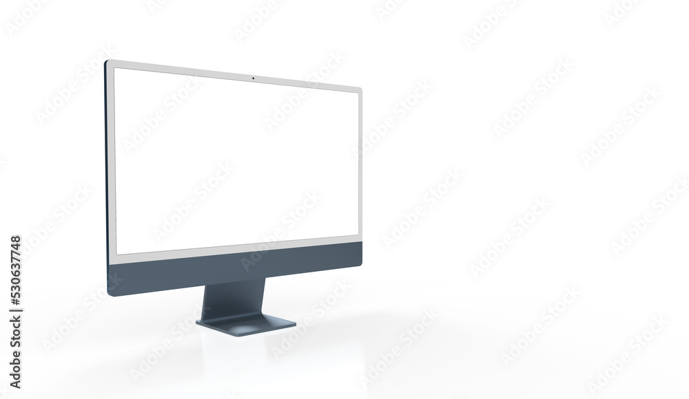 Realistic 3D Computer, with a white screen, isolated on a background Realistic 3D Computer, with a white screen, isolated on a background