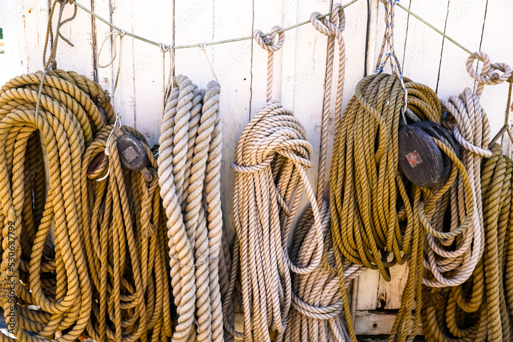 Nautical ropes and rigging on a boat along the shores of Copenhagen
