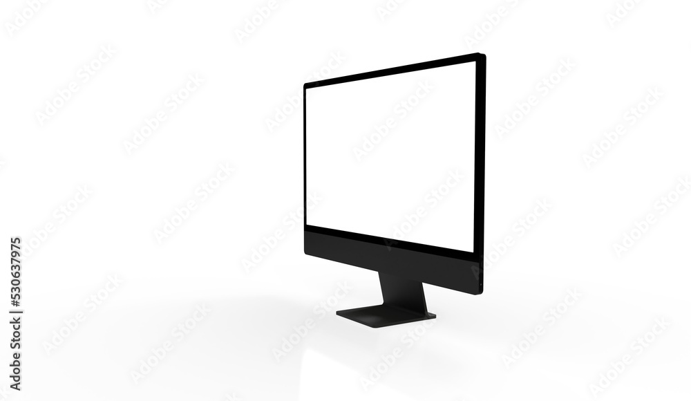 Computer display with blank white screen 3d. Computer display with blank white screen 3d.