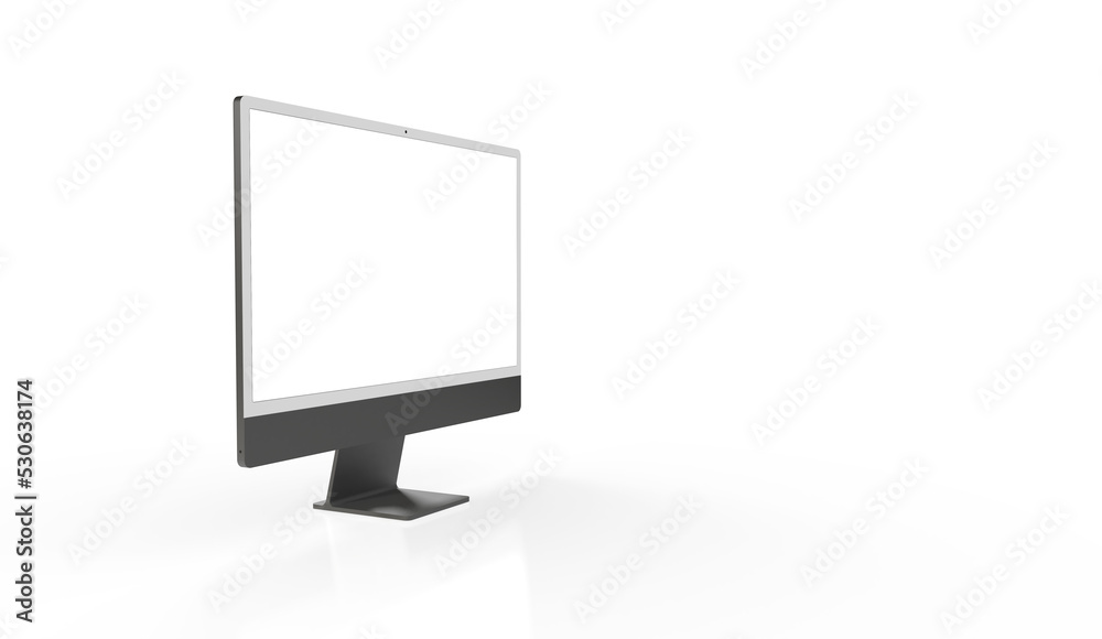 Computer display with blank white screen 3d. Computer display with blank white screen 3d.