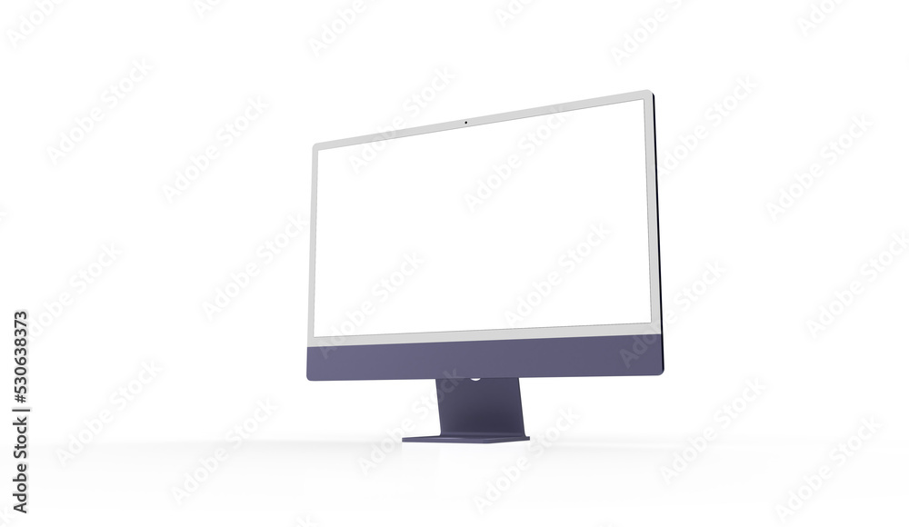 Realistic 3D Computer, with a white screen, isolated on a background Realistic 3D Computer, with a white screen, isolated on a background