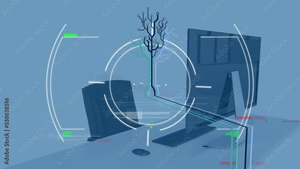 Animation of interference and scope scanning over empty office