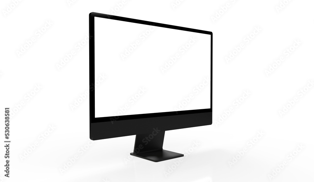 Computer display with blank white screen 3d. Computer display with blank white screen 3d.