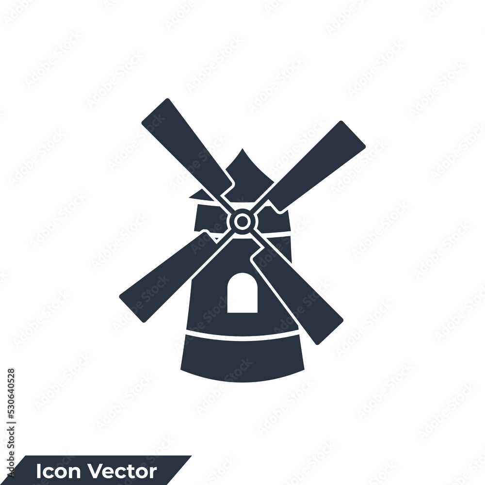 wind mill building icon logo vector illustration. wind turbine symbol template for graphic and web design collection
