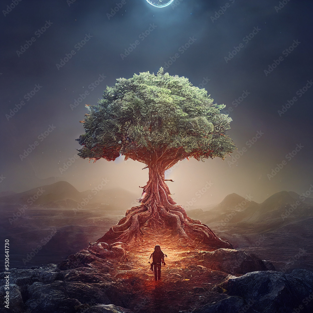 Yggdrasil the World Tree, Mythology, Root of Creation Stock