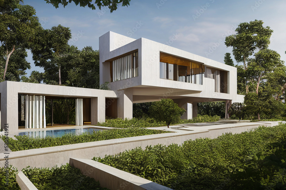 Luxury modern villa, cozy house, real estate