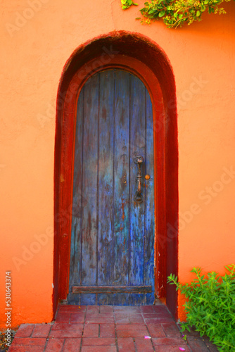 Blue wood adobe door photo