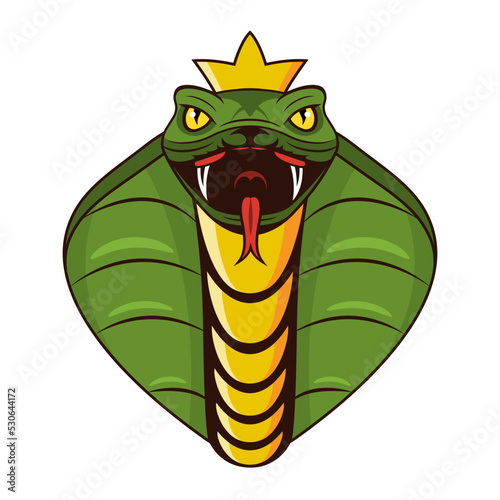Cobra head with crown and open mouth on white background