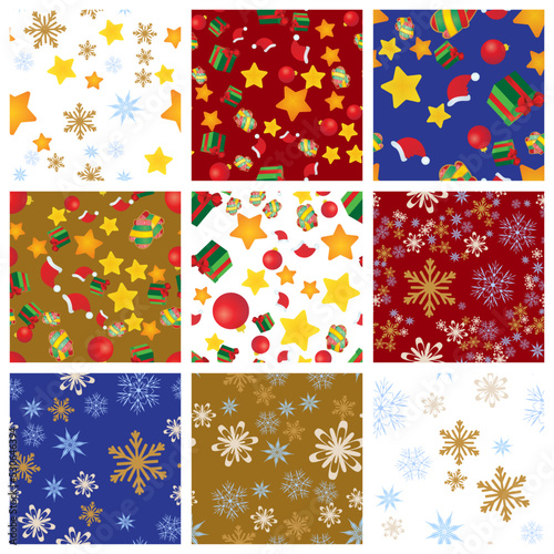 set of patterns with christmas decorations