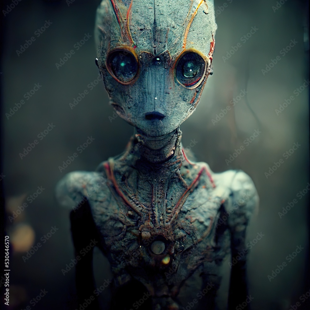 Alien creature creepy figure 3D illustration with dramatic lighting in a front position reflecting evil vibes Alien creature creepy figure 3D illustration with dramatic lighting in a front position reflecting evil vibes