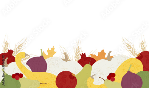 A fall harvest bounty, in a cut paper style with textures

