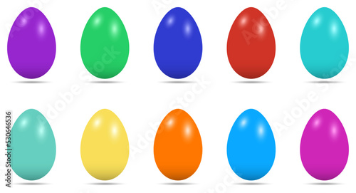 Osterei Vektor Kollektion. Bunte Eier auf einem weißen isolierten Hintergrund.
Zehn Ostereier mit Schlagschatten. Schlagschatten entfernbar für eigene Design Anforderungen.
Osterei Vektor Kollektion. 