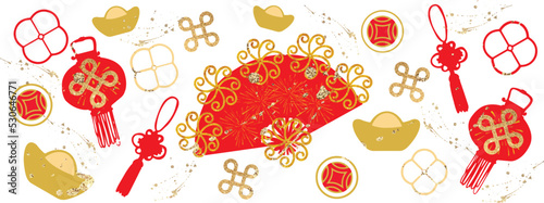 seamless pattern with Chinese, Asian elements. Holiday, New year horizontally illustration.