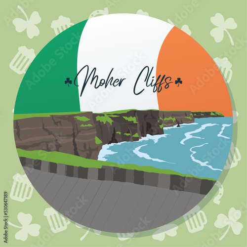 Colored irish sticker with moher cliff landmark Vector