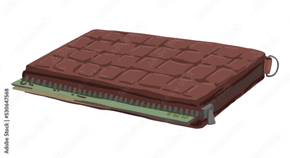 Wallet doodle. Vector illustration of purse, holder for money, plastic cards, coins. Cartoon clipart isolated on white background.