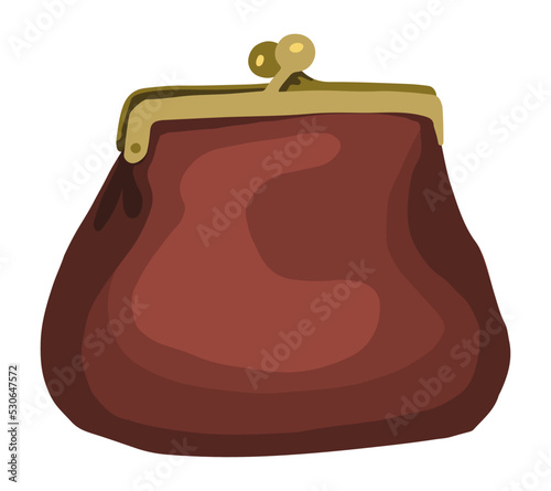 Coin purse doodle. Vector illustration of vintage wallet, pocket holder for money. Cartoon clipart isolated on white background.