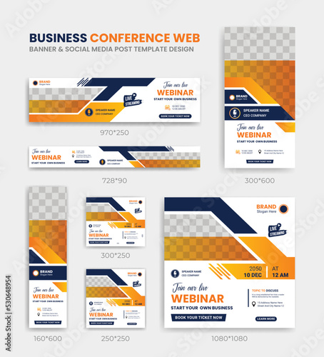 Business Conference live webinar banner invitation and social media post  Cover ads banner template background design bundle