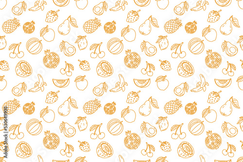 Doodle fruits seamless pattern background. One color wrapper. Editable stroke thickness. Vector contour line.