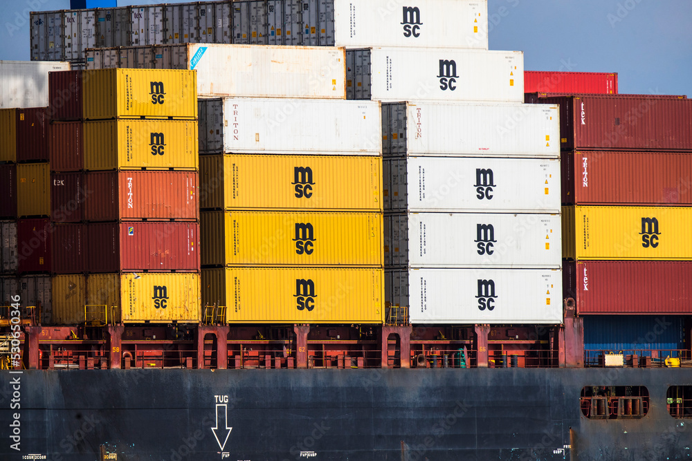 Klaipeda Lithuania 20220724 Logo of MSC shipping container