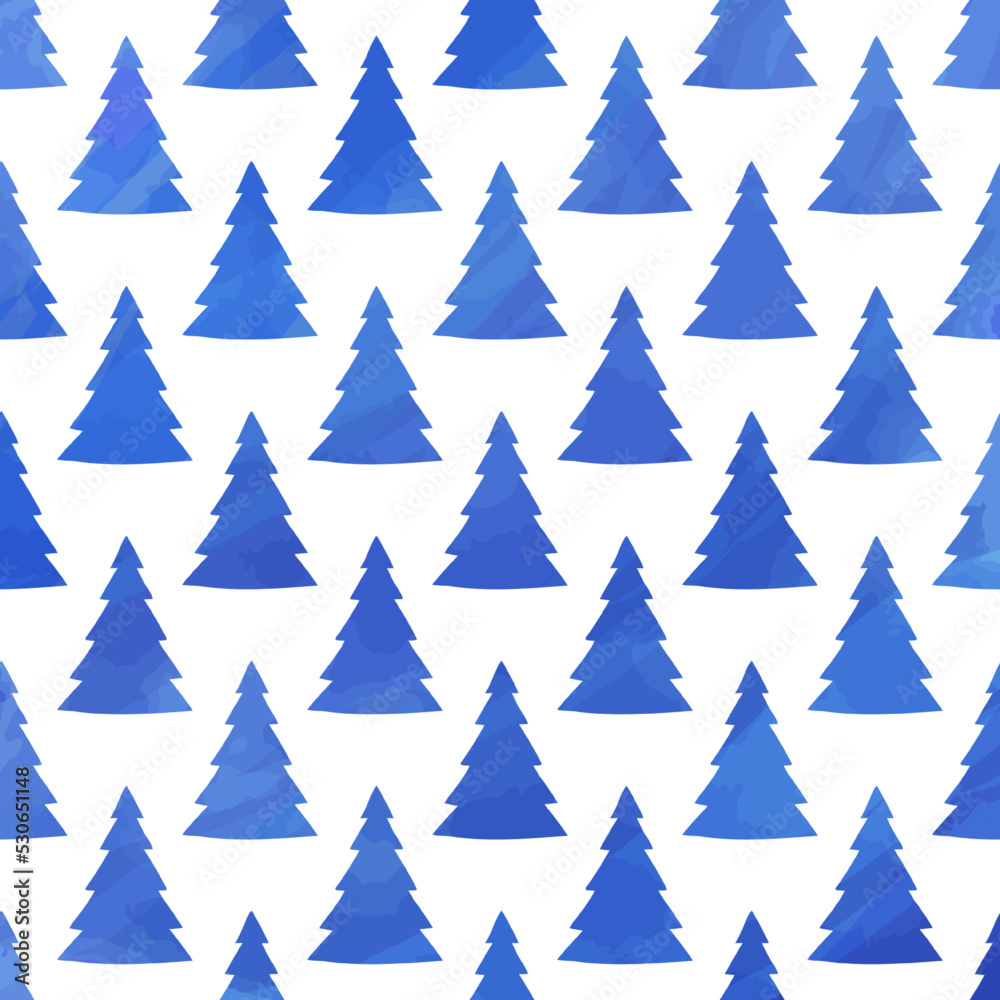 Blue background with Christmas trees. Vector illustration