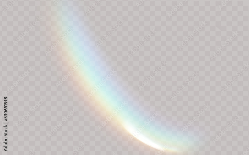 Rainbow highlights on a black background.Glare or reflection from water and glass.Glittering particles for social media backgrounds, product presentations, photo shots.