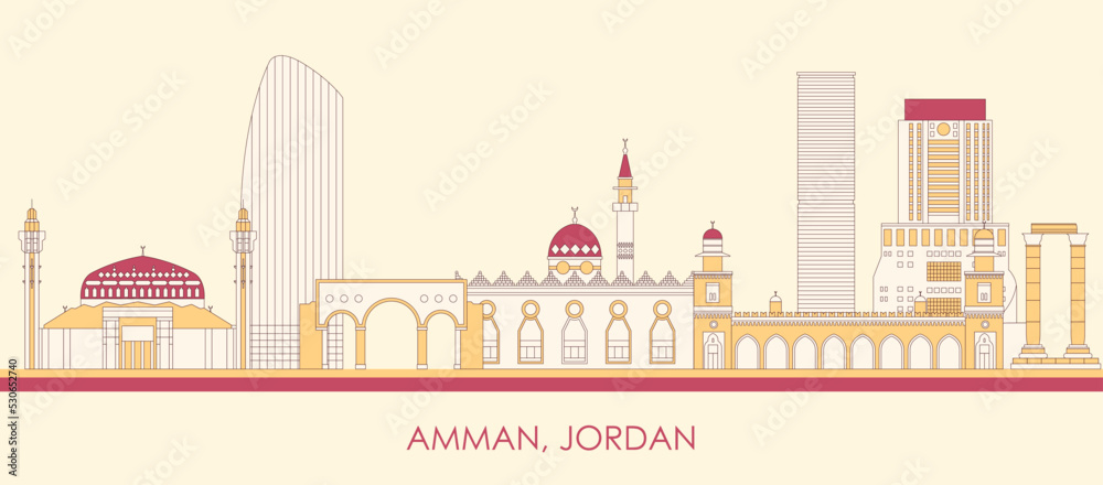Cartoon Skyline panorama of city of Amman, Jordan - vector illustration
