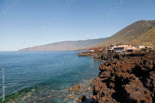 vista general de la zona de el pozo de la salud, con el mar en calma, en el hierro, islas canarias. photo