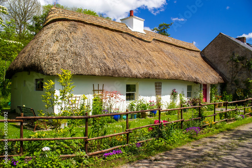 Colorful thatched house in rural Ireland