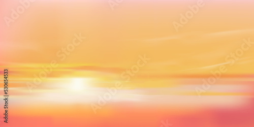 Sunrise in Morning with Orange,Yellow and Pink sky, Dramatic twilight landscape with Sunset in evening, Vector mesh horizon Sky banner of Sunset or sunlight for four seasons background © Anchalee
