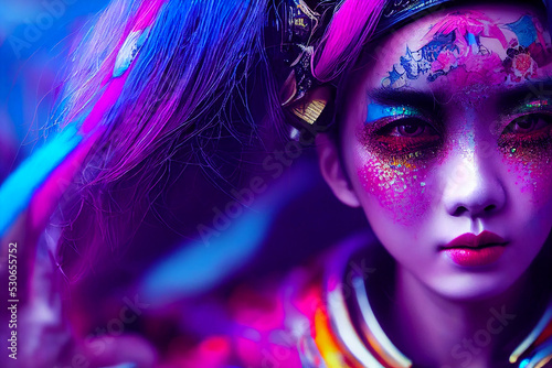 colorful fairypunk south korean girl digital character, generative ai