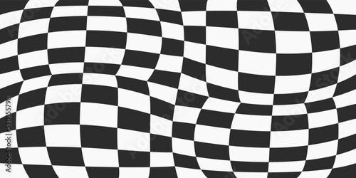 Convex checkerboard. Black and white checkers curved, seamless. Interior and decoration, seamless pattern for surface.