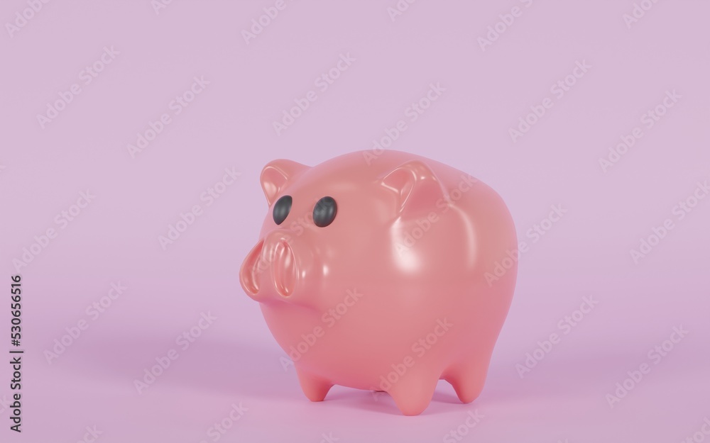 Piggy bank Finance, saving money, pink piggy bank 3d rendering.