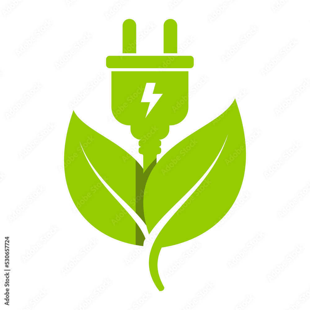 Eco plug and leaf flat icon. Zero emission concept illustration Eco plug and leaf flat icon. Zero emission concept illustration