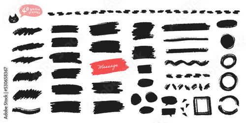 ブラシでラフに書いた手描きのデコレーション素材 - 40個セット･ブラック
