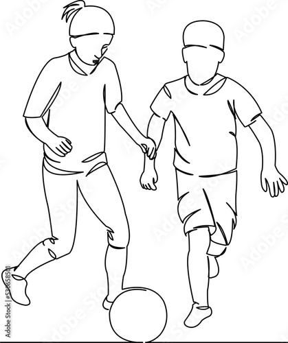 girl and boy playing football