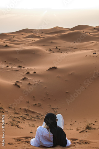 man in the Sahara desert near the village of Merzouga