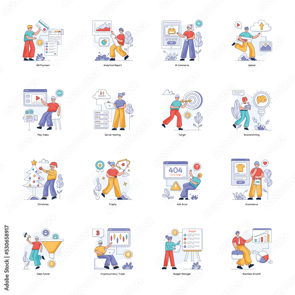 Pack of Business Services Flat Illustrations 

