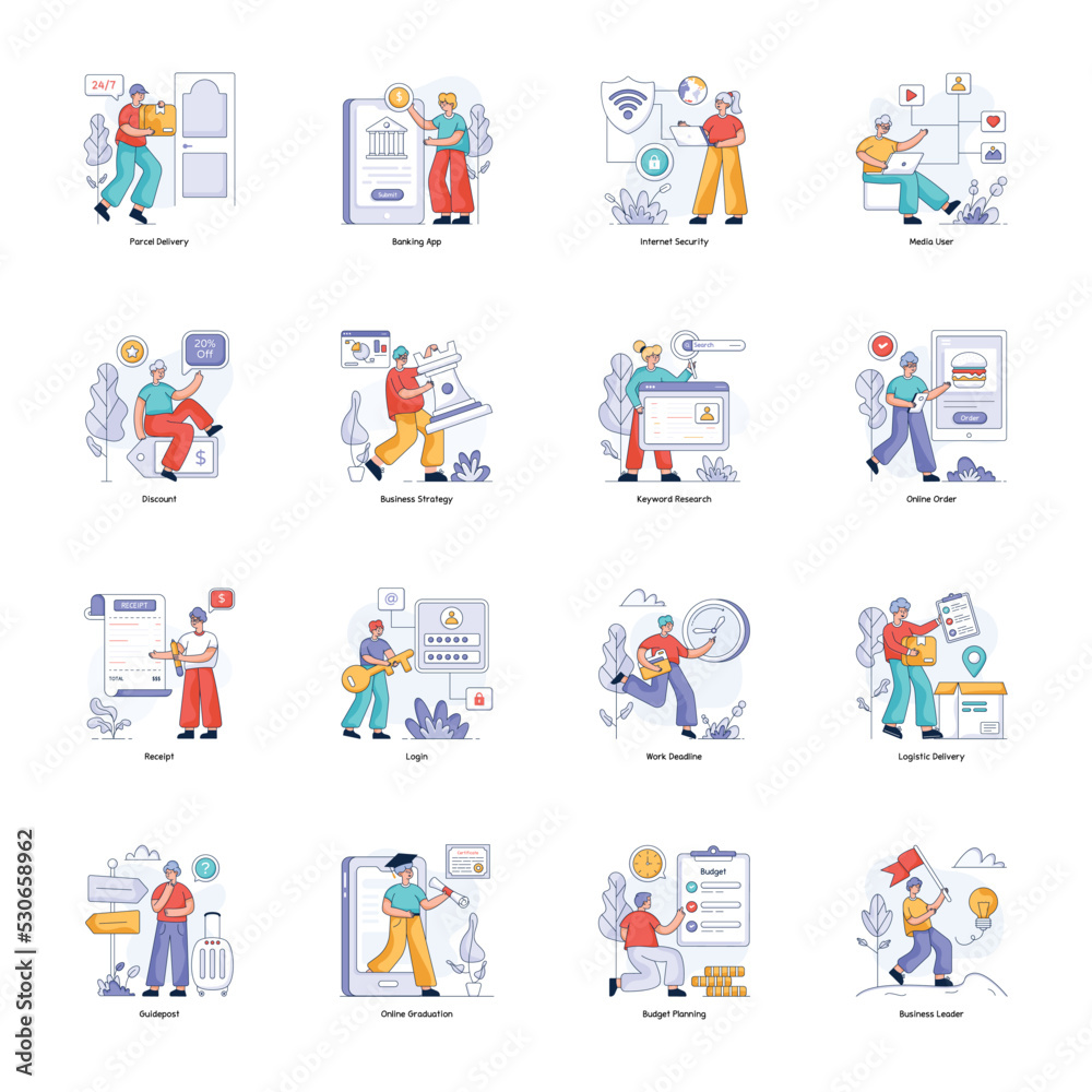 Pack of Business and Web Services Flat Illustrations 

