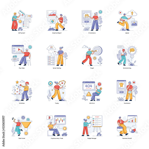 Pack of Business Services Flat Illustrations 

