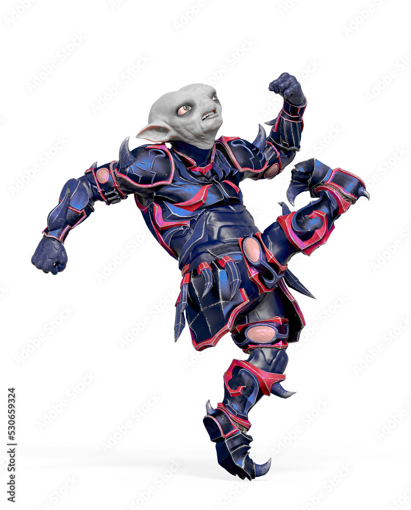 little alien warrior is kicking and looking up little alien warrior is kicking and looking up