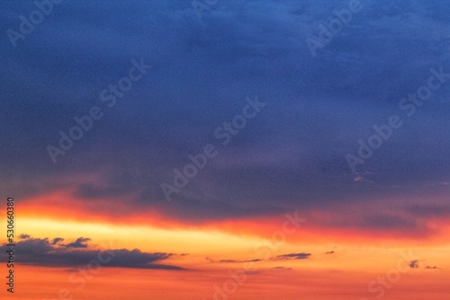 Colourful cloudy twilight beautiful sky cityscape sunset and morning sunrise. Dramatic evening night early morning view. Panoramic nature background concept. Copy space for text. World environment day © Lidia