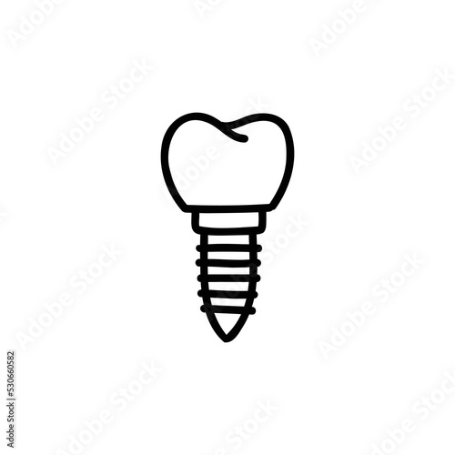 dental implant doodle icon, vector color line illustration