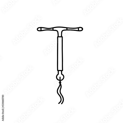 intrauterine device, IUD contraception doodle icon, vector color line illustration