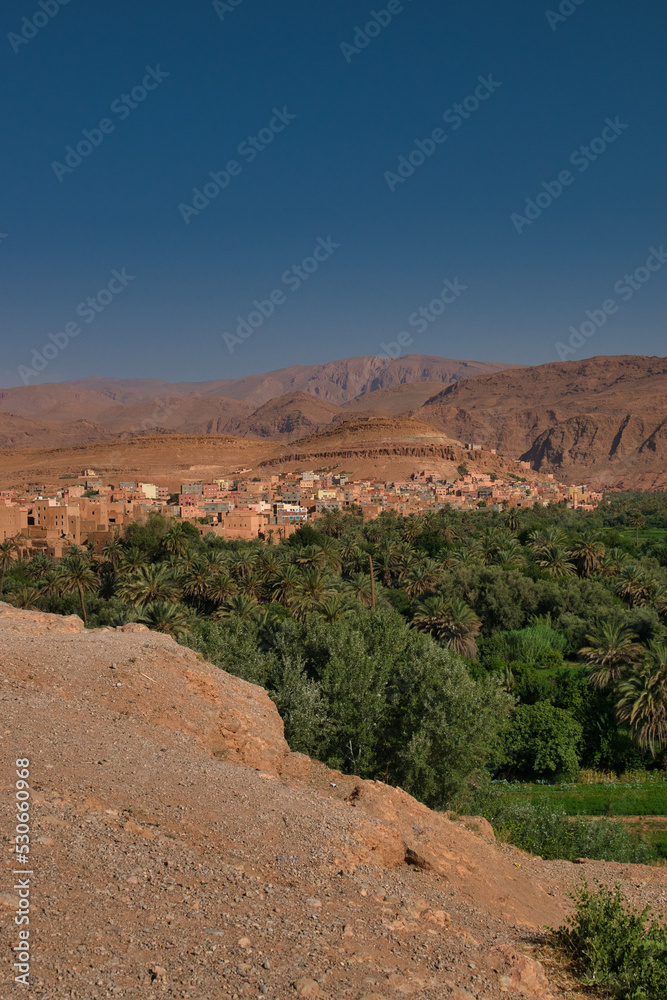 traditional red cloth town in morocco, old town panorama, traditional landscape